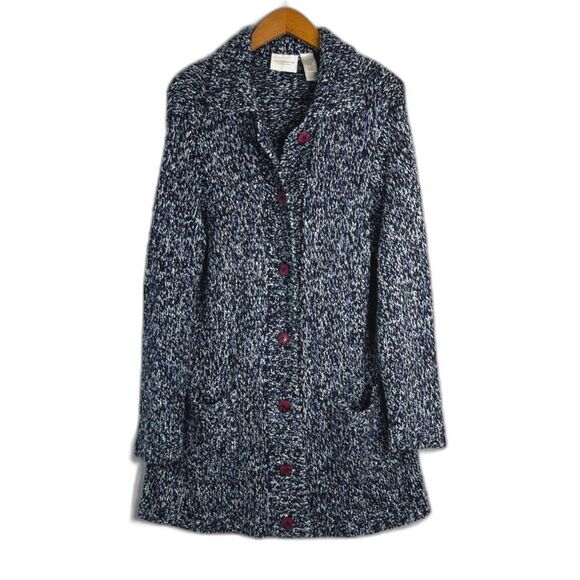 Liz Claiborne Blue Chunky Knit Button Front Cardigan Duster Sweater Size Large - Picture 1 of 10